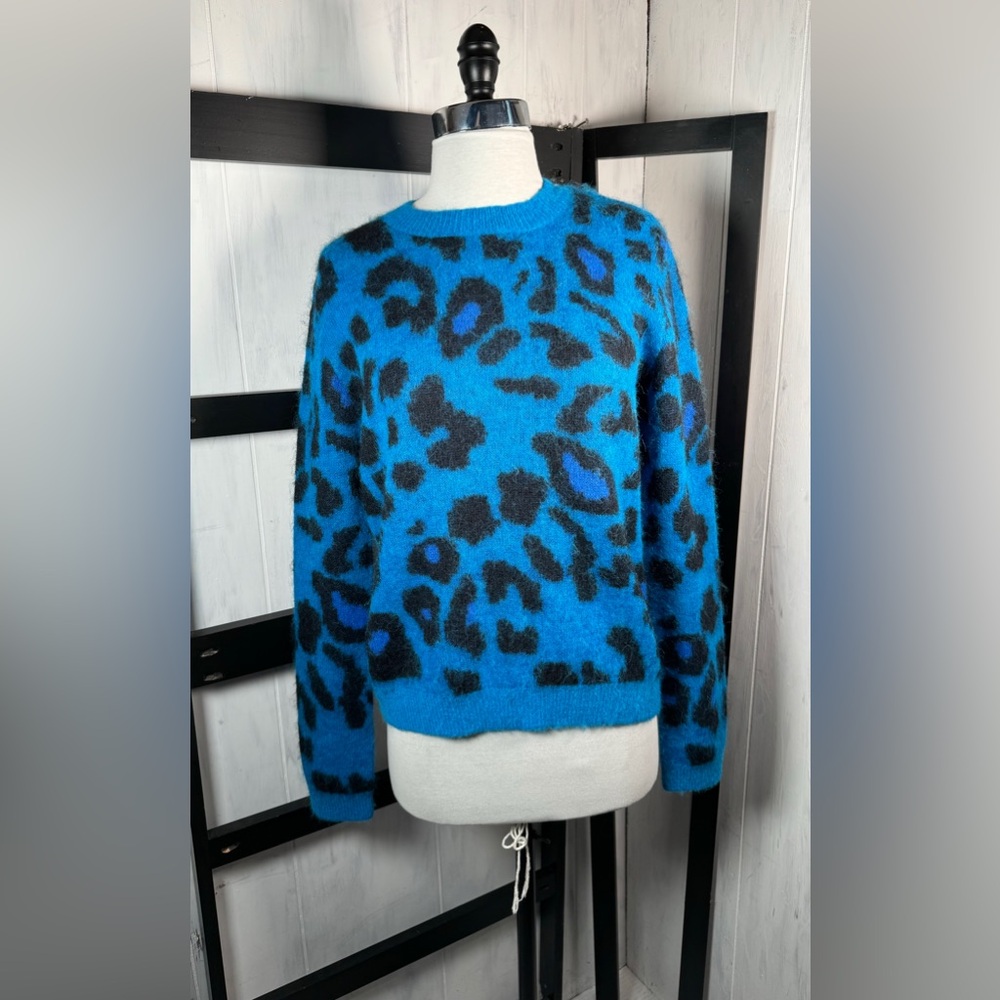 Hush Baby Alpaca Blend Blue/Black Leopard Print Sweater, Size XS, New No Tags!!